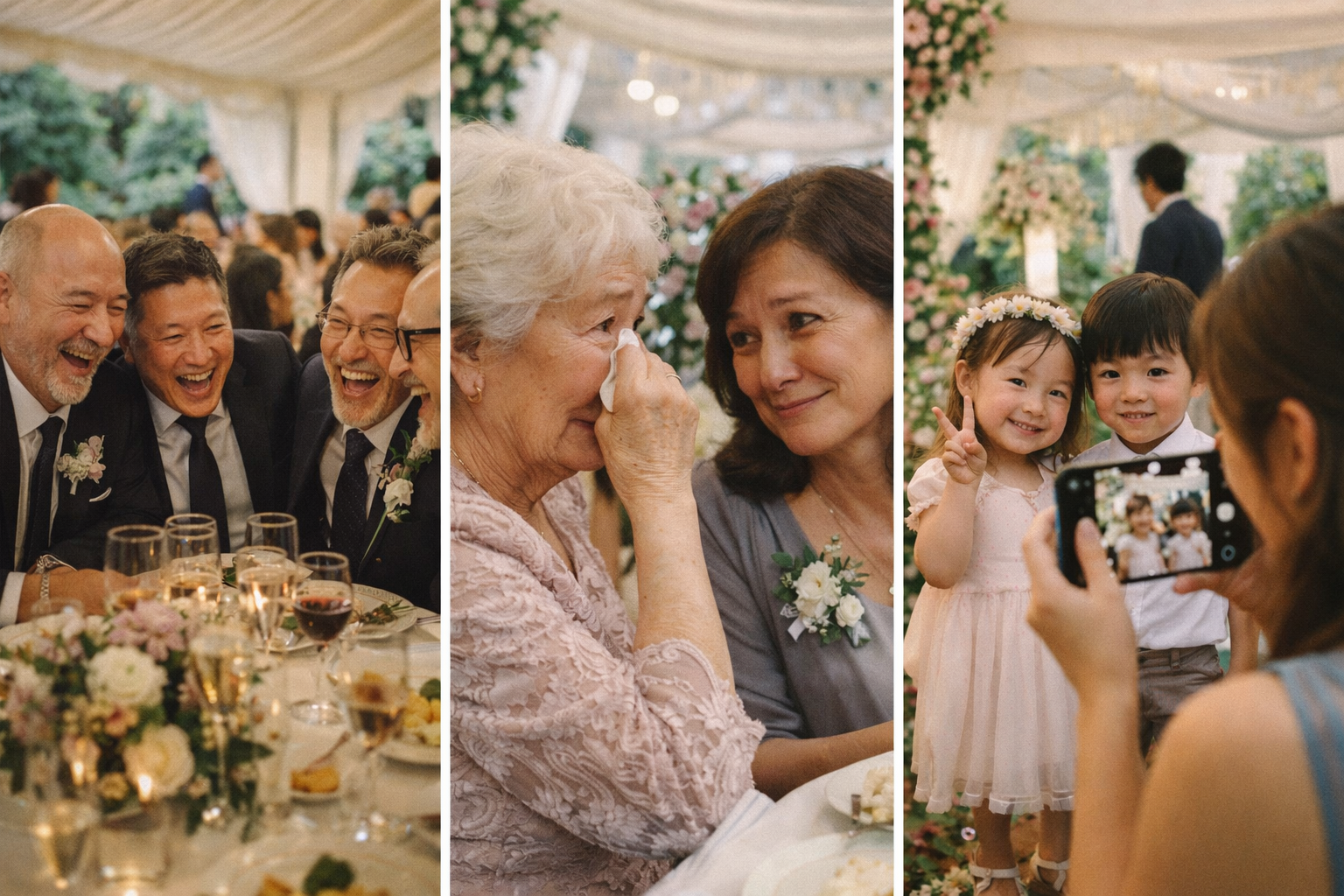Wedding guests capturing candid moments with their phones